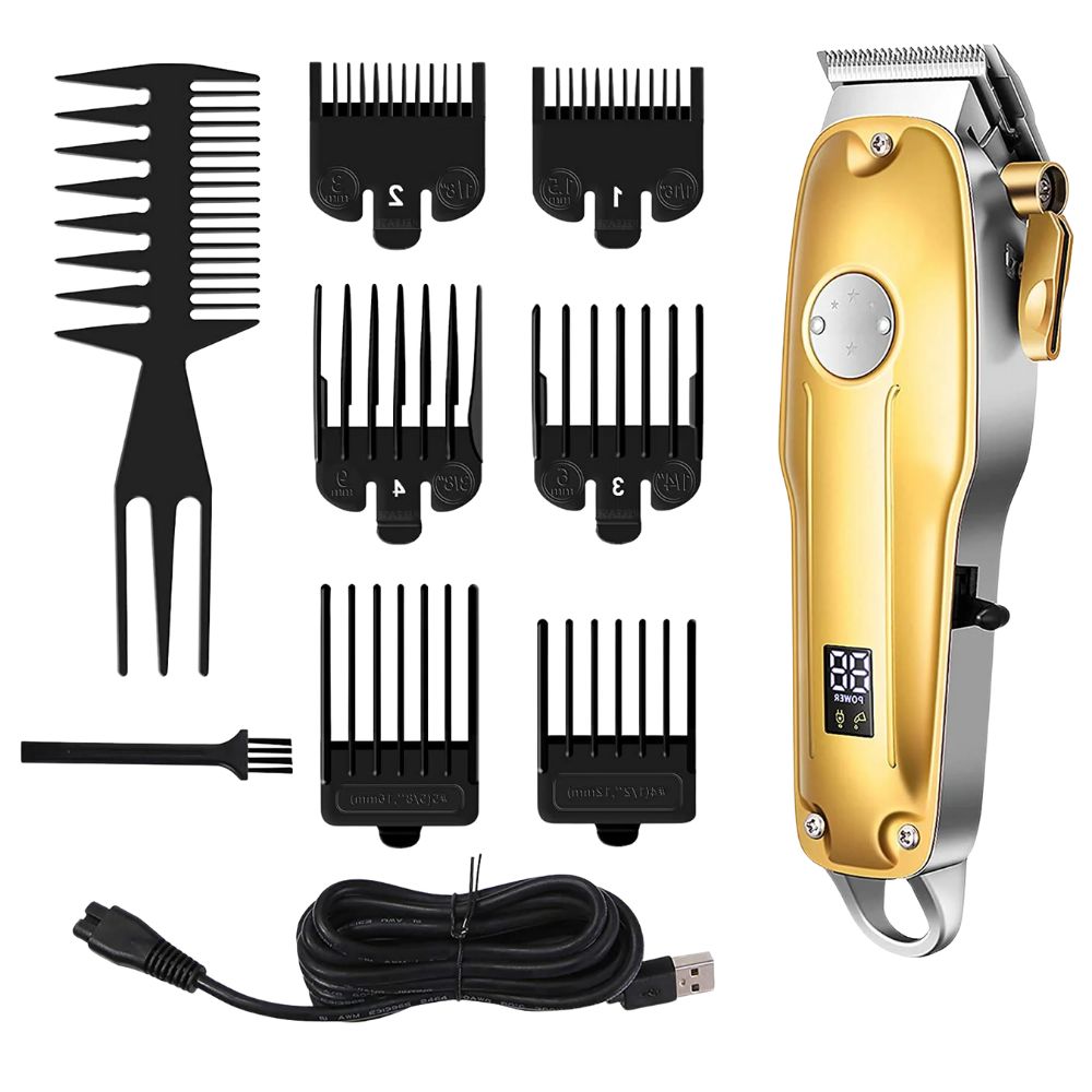 Cordless Hair Clipper Set with Ceramic Blades and Trimmer Attachment, 4 Guide Heads