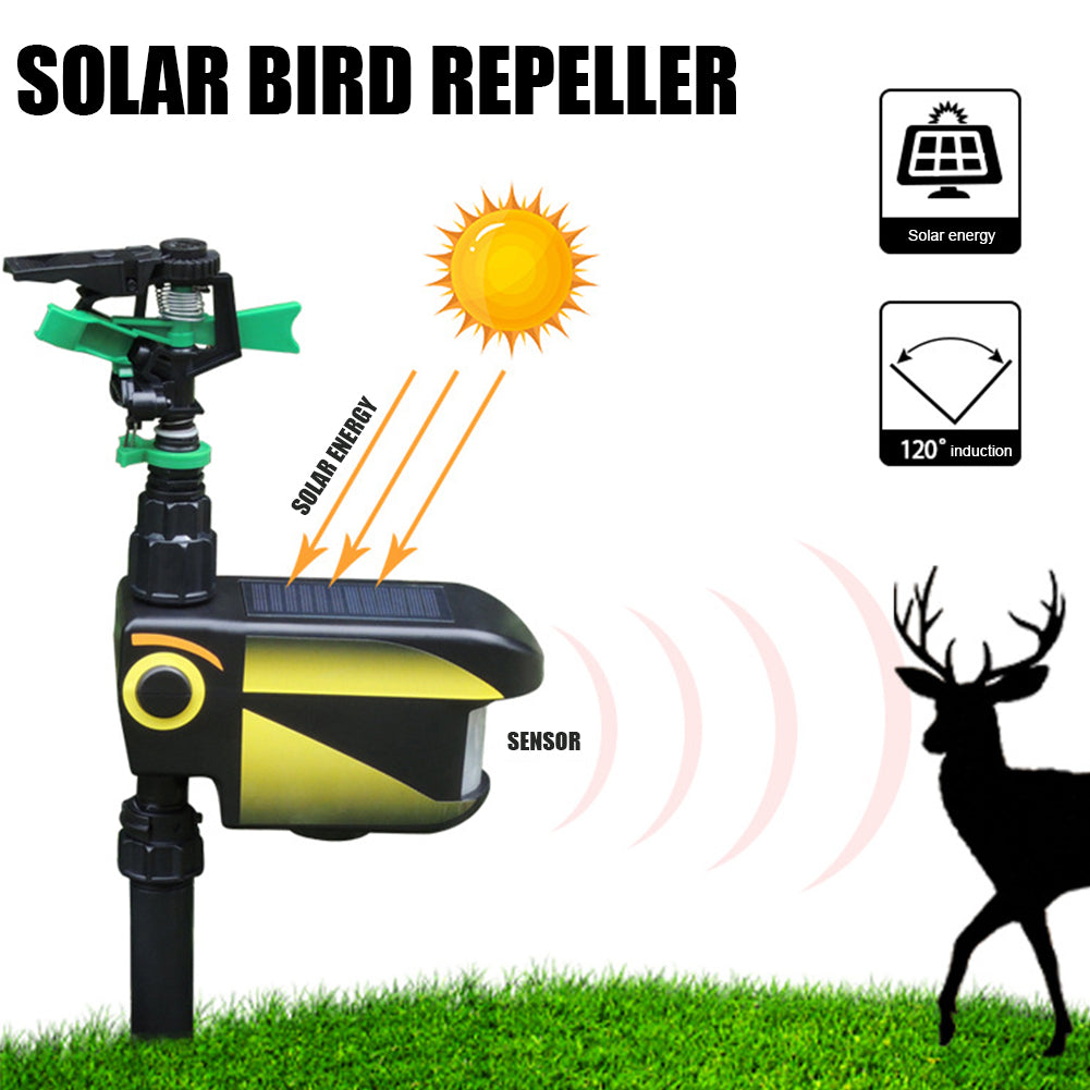 Solar Motion Sensor Sprinkler with 300 Degree Coverage and Adjustable Range for Garden Protection