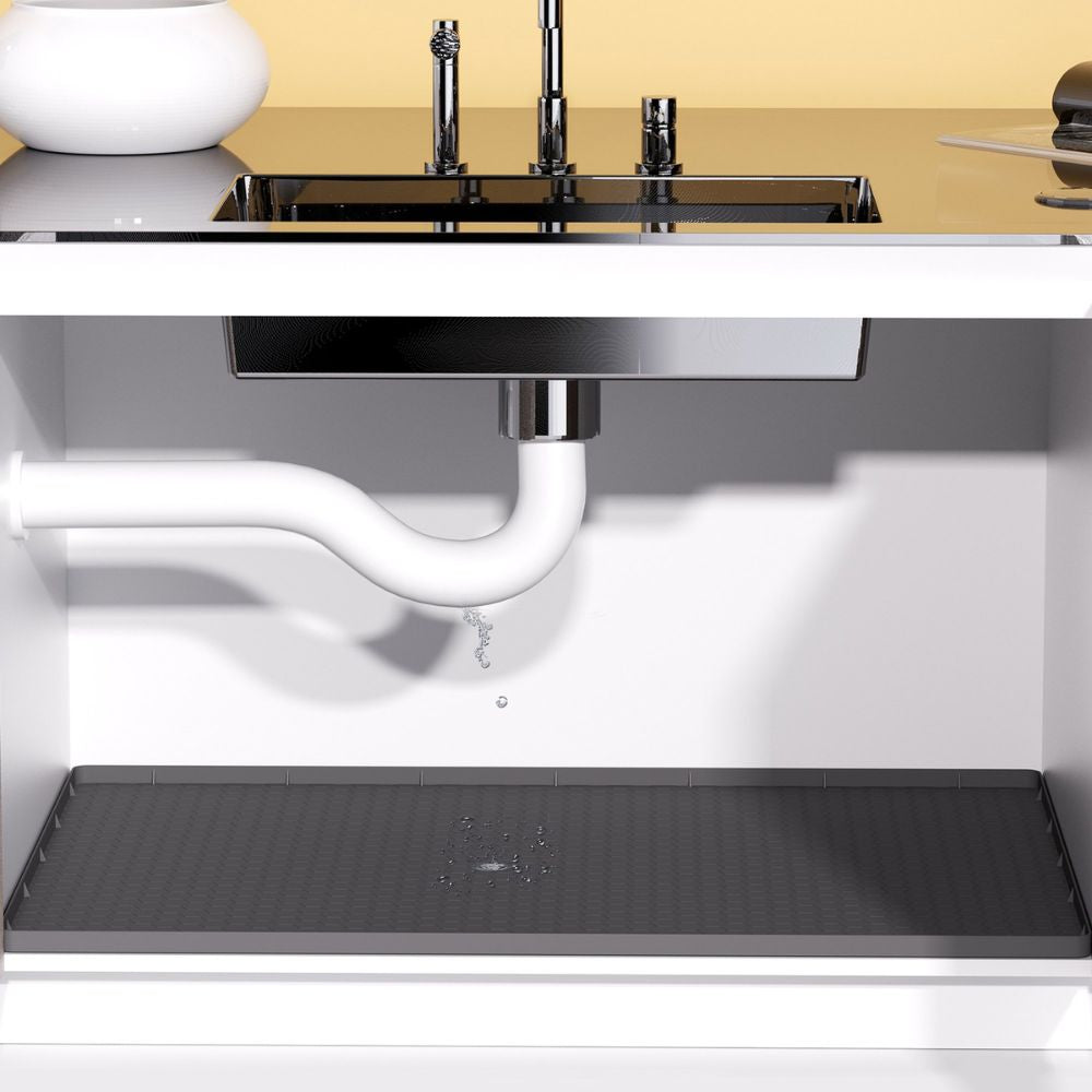 Silicone Under Sink Cabinet Mat with Raised Edges and Trimmable Design