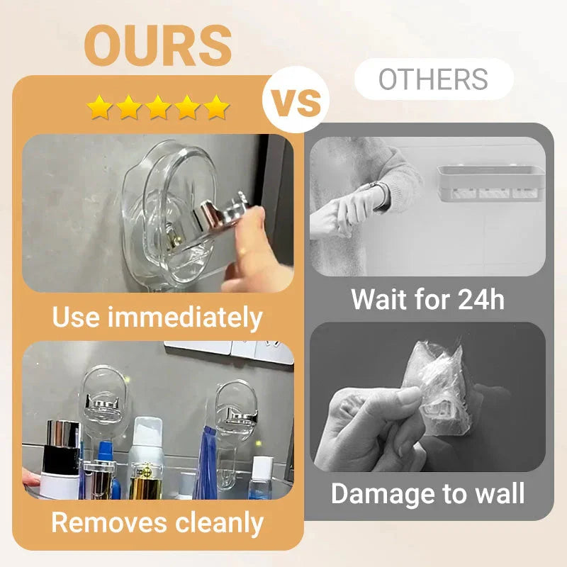 Wall-Mounted Suction Cup Bathroom Storage Rack with Open Basket Design