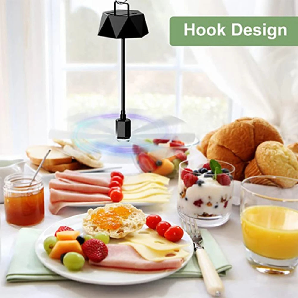 Motion-Based Fly Deterrent Fan with Rechargeable Battery and Retractable Design