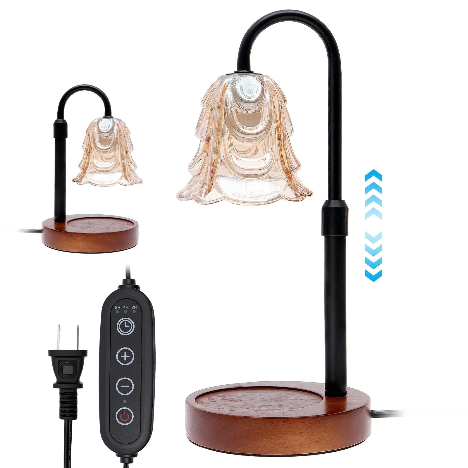 Candle Warmer Lamp with Four Level Brightness and Adjustable Height, Flower Glass Shade