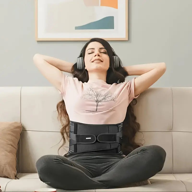 Adjustable Lumbar Support Brace with Aluminum Strips and Reversible Pads