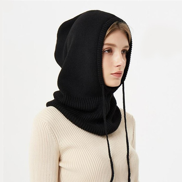 Hooded Knit Beanie with Adjustable Drawstring and Extended Ear Coverage