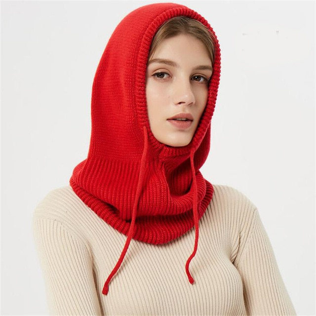 Hooded Knit Beanie with Adjustable Drawstring and Extended Ear Coverage