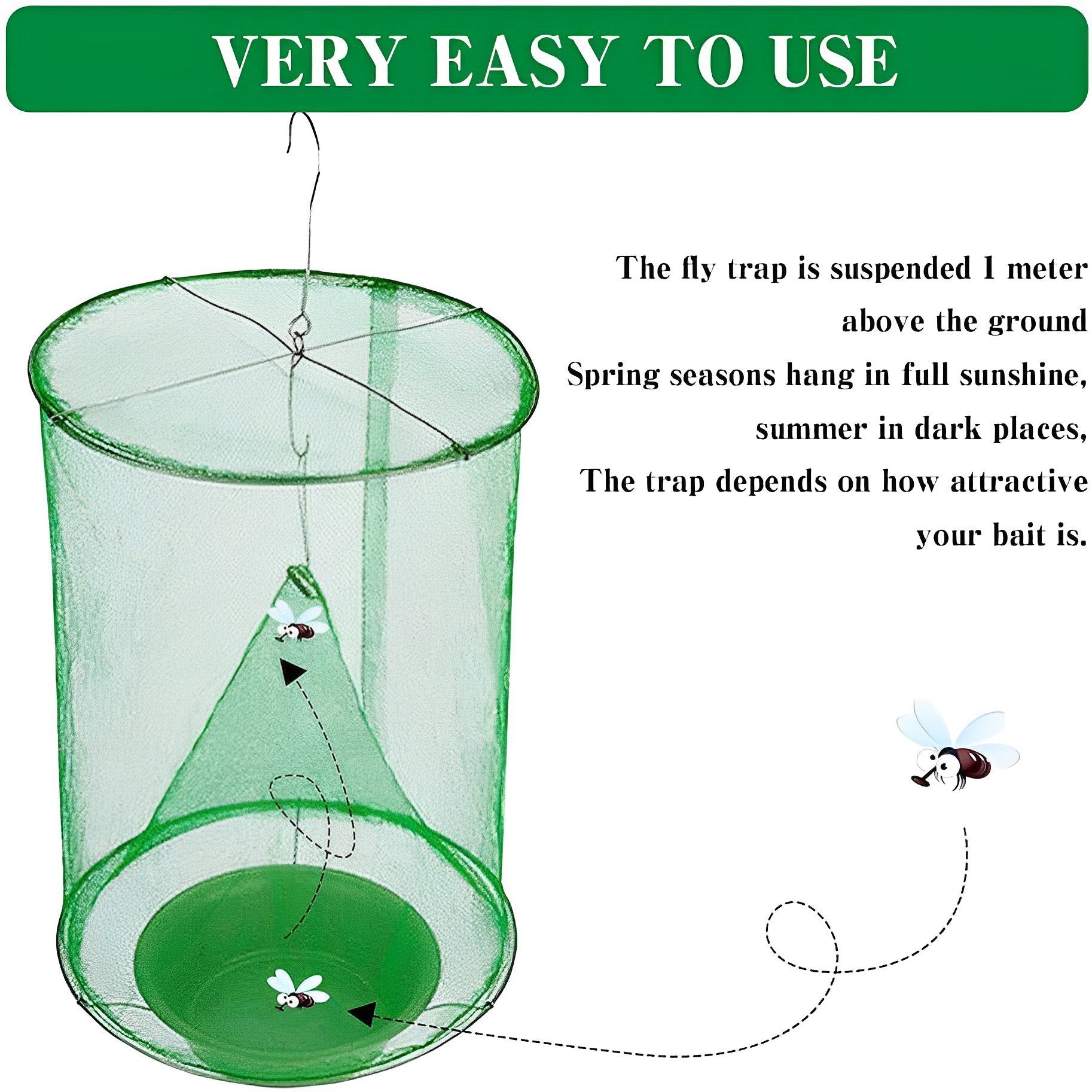 Reusable Fly Trap with Natural Bait and Expandable Container