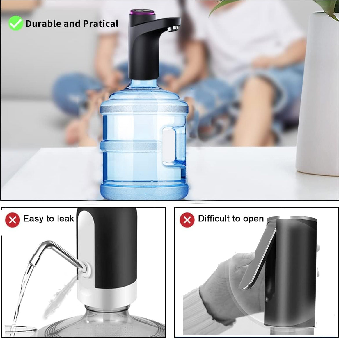 Motorized Water Bottle Pump with Automatic 600ml Dispense and USB Rechargeable Battery