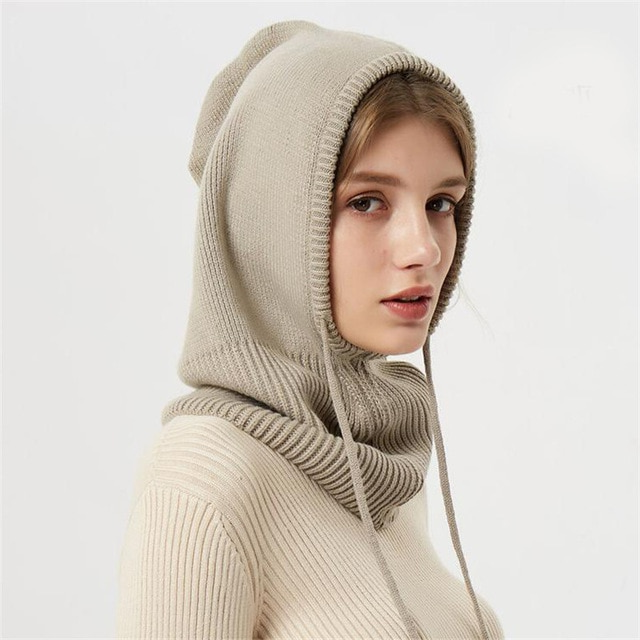 Hooded Knit Beanie with Adjustable Drawstring and Extended Ear Coverage