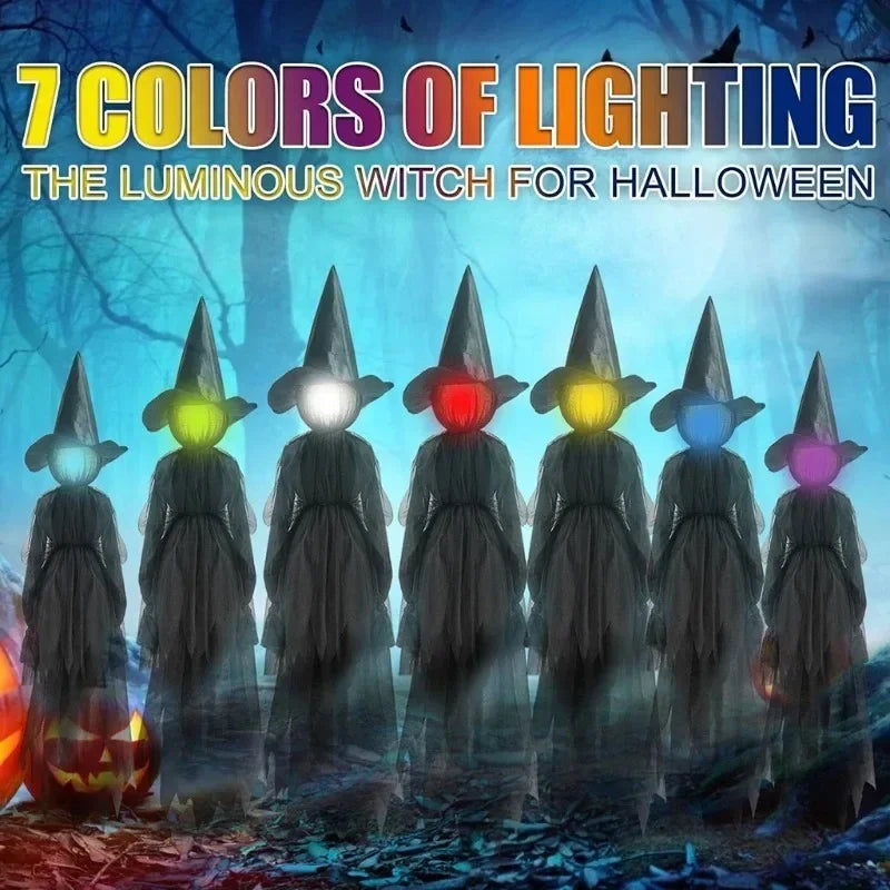 Glowing Witch Figures with Sound Activation and Flickering Lights, 59in Tall