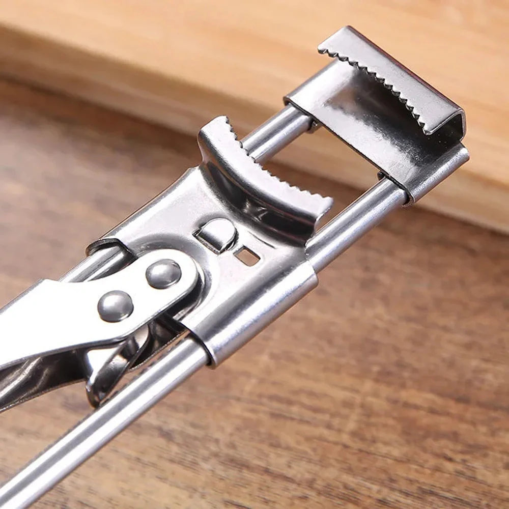 Universal Stainless Steel Jar Opener with Adjustable Sliding Jaw and Lever Handle