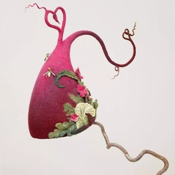 Merino Wool Witch Hat with Hand Dyed Silk Chiffon and Adjustable Fit
