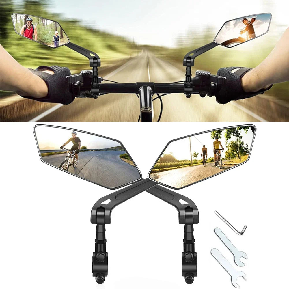Handlebar Mirrors with 360 Degree Rotation and Flat Glass for Bikes and Scooters