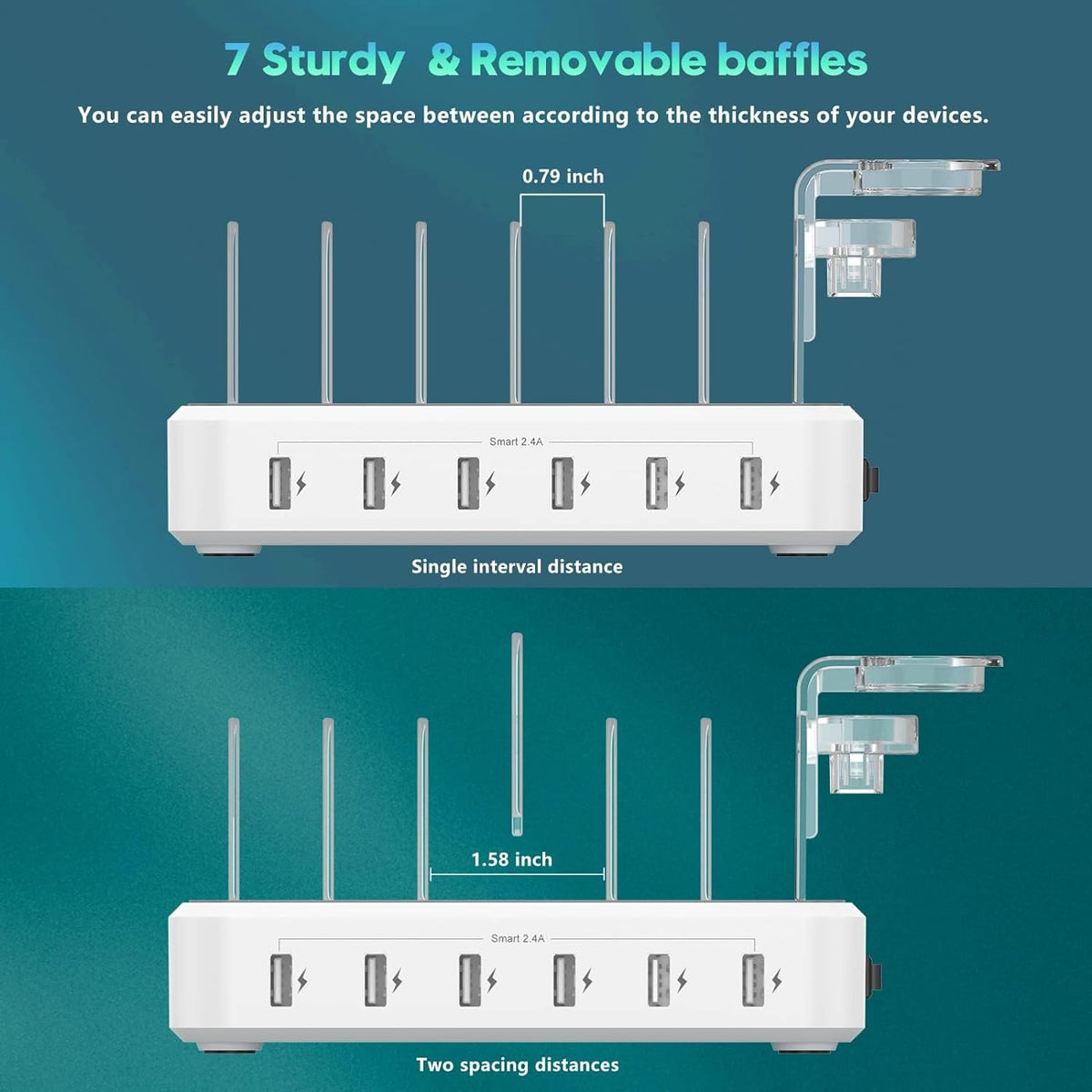 Six Port Charging Station with Smart Detection and Adjustable Dividers