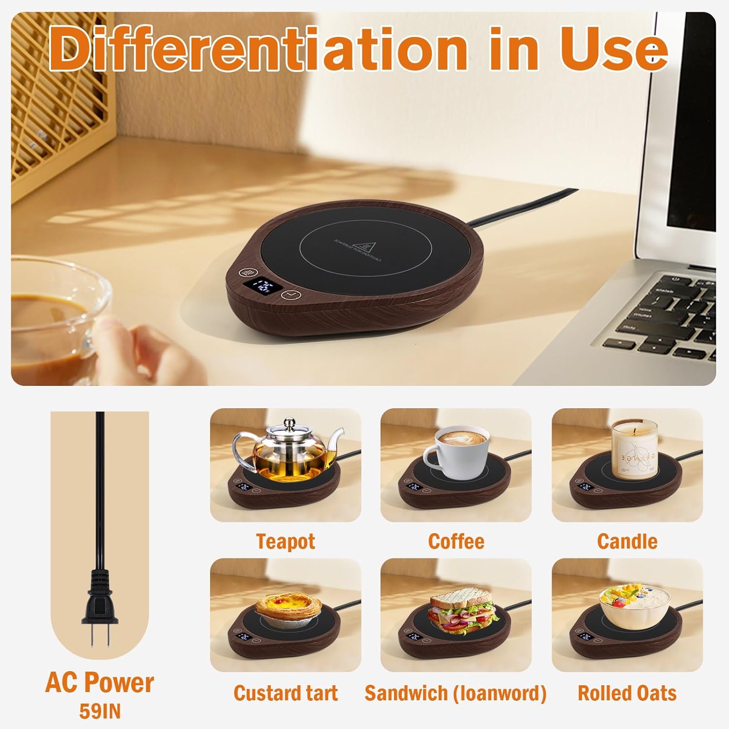 Beverage Warmer Plate with Adjustable Temperature Control and Auto-Shutoff Timer