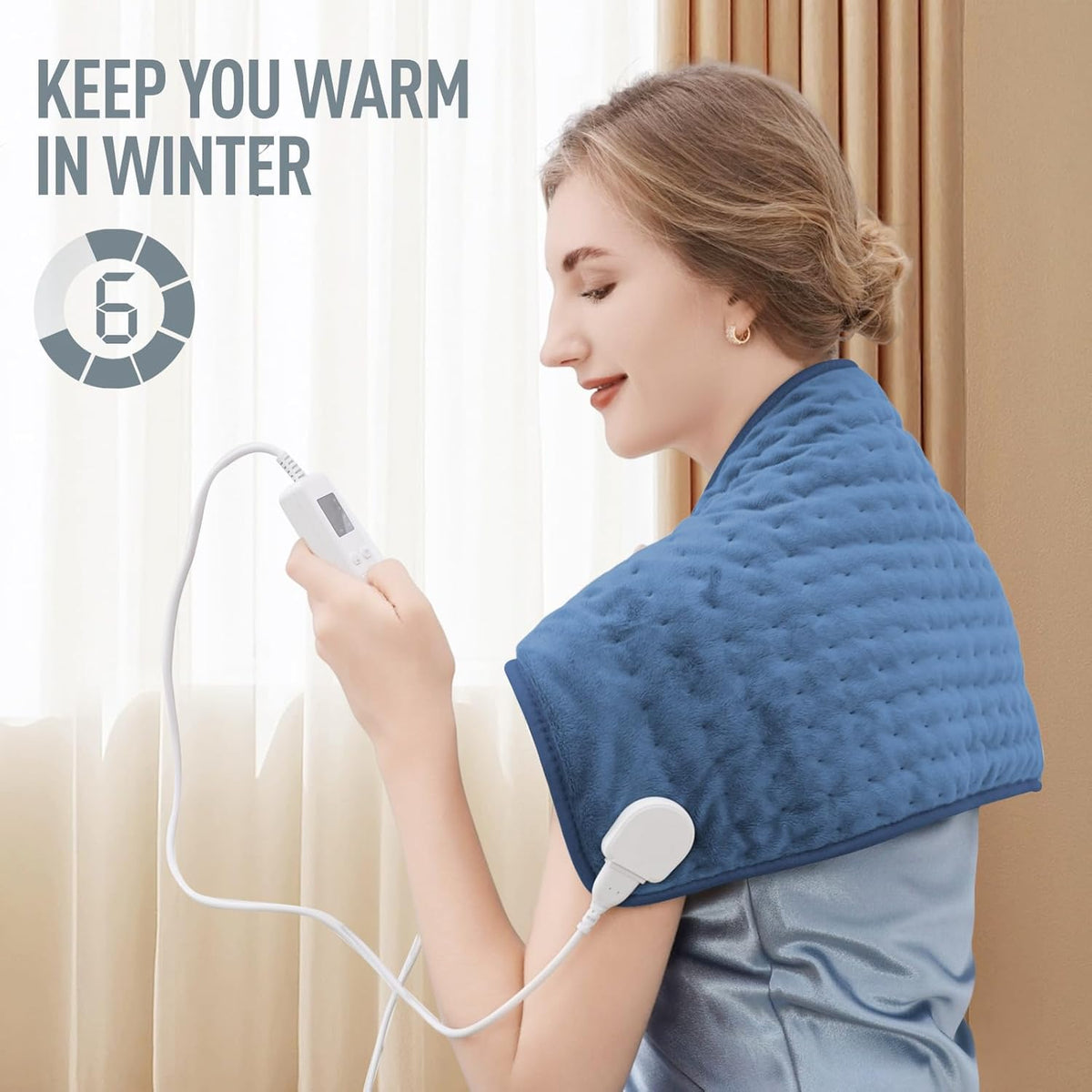 Electric Heating Pad with Six Temperature Settings and Auto Shutoff Timer,