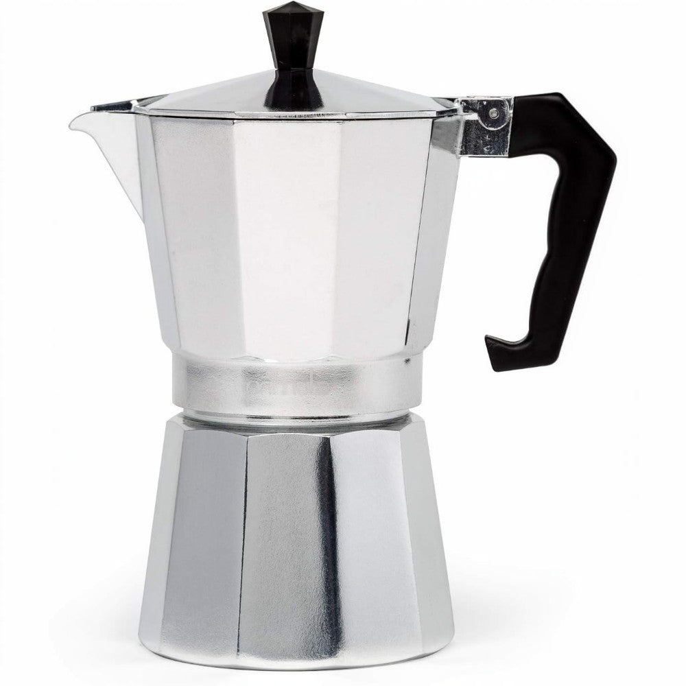 Stovetop Coffee Maker with Cast Aluminum Construction and Milk Frother, 6-Cup Capacity