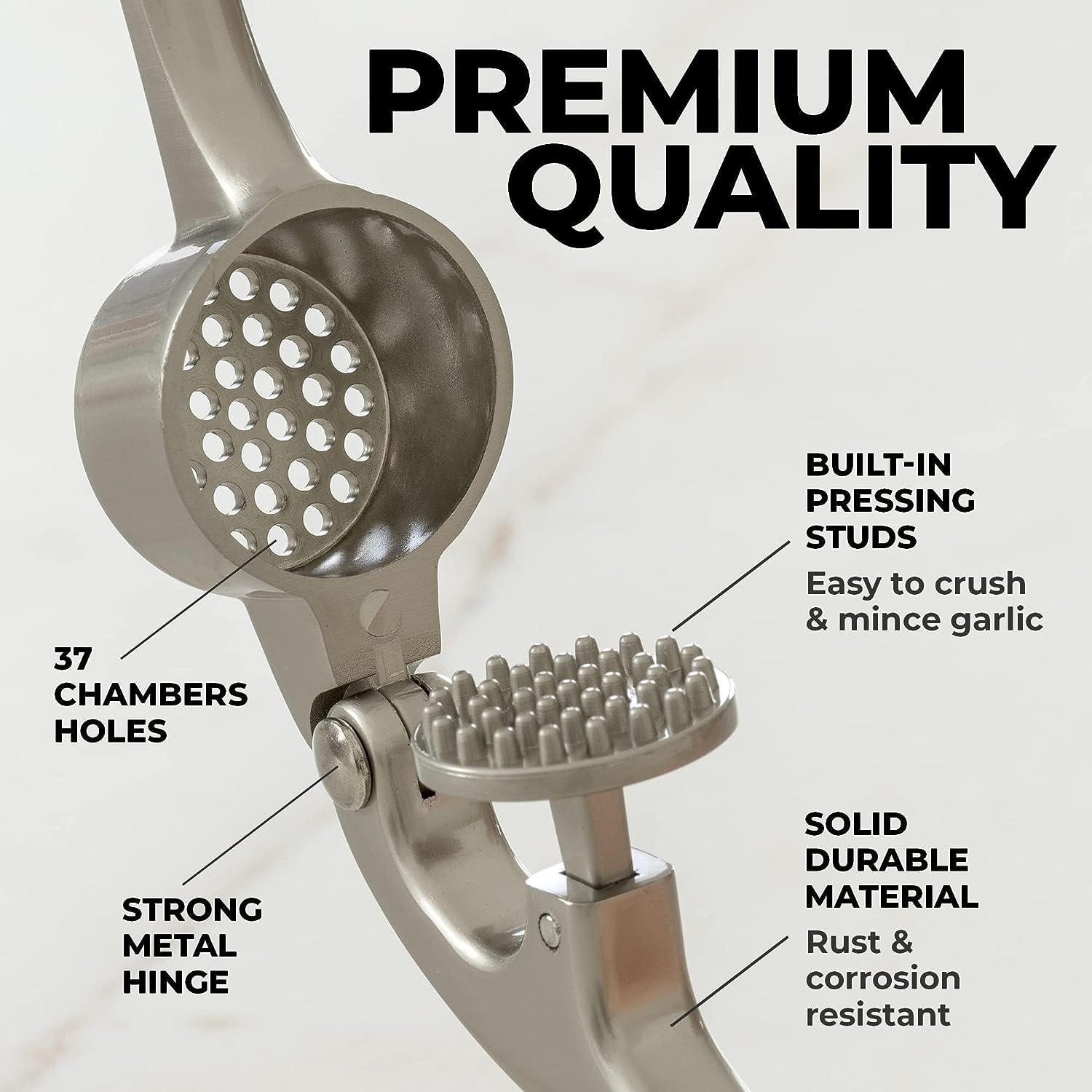 Garlic Press with Single-Hand Operation and Automatic Peel Separation