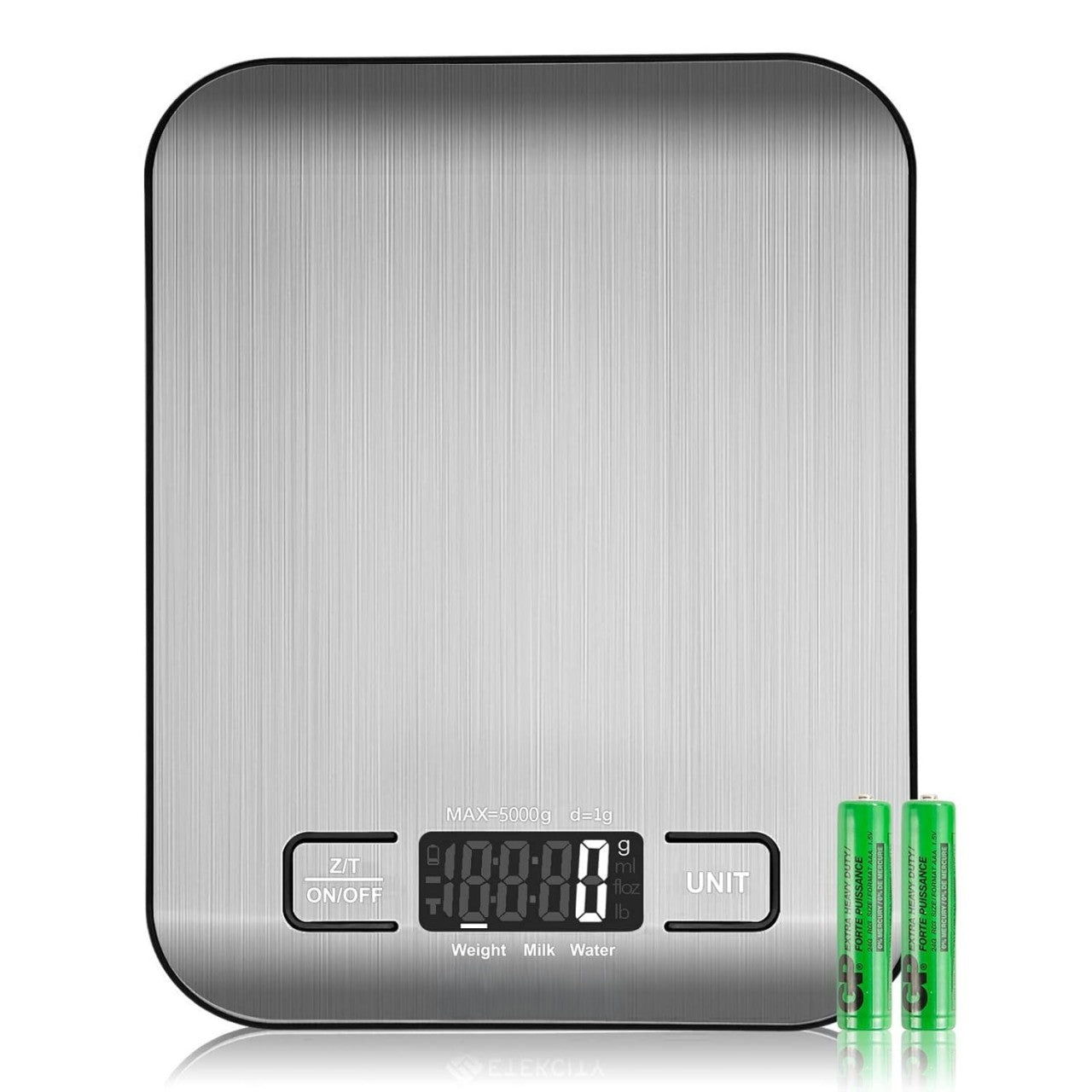 Kitchen Scale with Stainless Steel Platform and Backlit LCD Display, 5kg Capacity