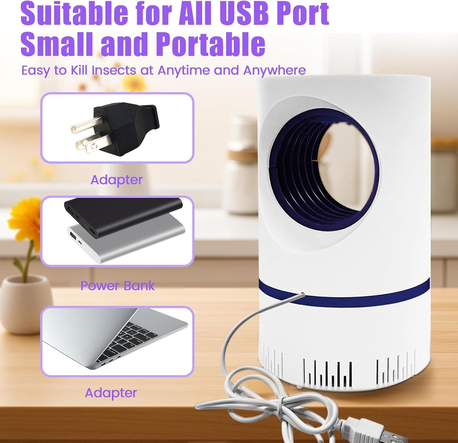 UV Light Mosquito and Fly Trap with Vortex Fan System and Removable Collection Tray