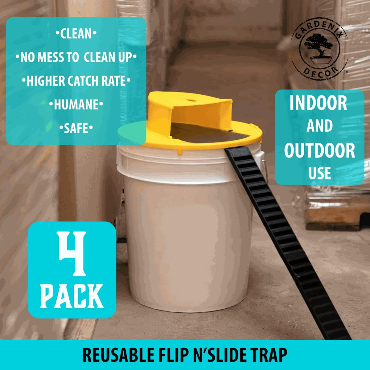 Bucket Lid Rodent Trap with Auto Reset and Ladder Bait System, 4-Pack