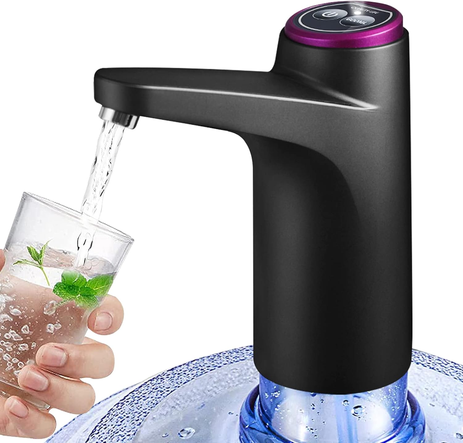 Motorized Water Bottle Pump with Automatic 600ml Dispense and USB Rechargeable Battery