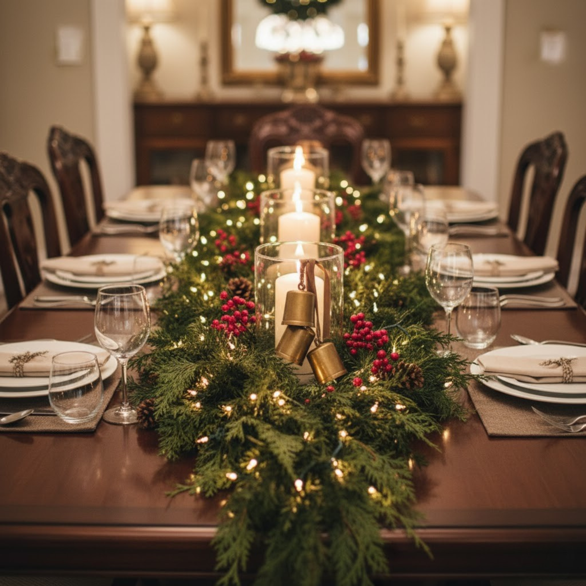 Two Piece Artificial Cedar Garland Set with Hand Tied Hanging Loops, Six Feet Long Each for Stairs and Mantels