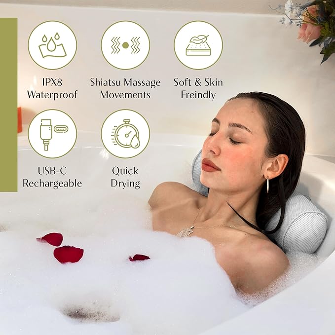 Foam Bath Pillow with Suction Cups and Textured Surface for Neck Support
