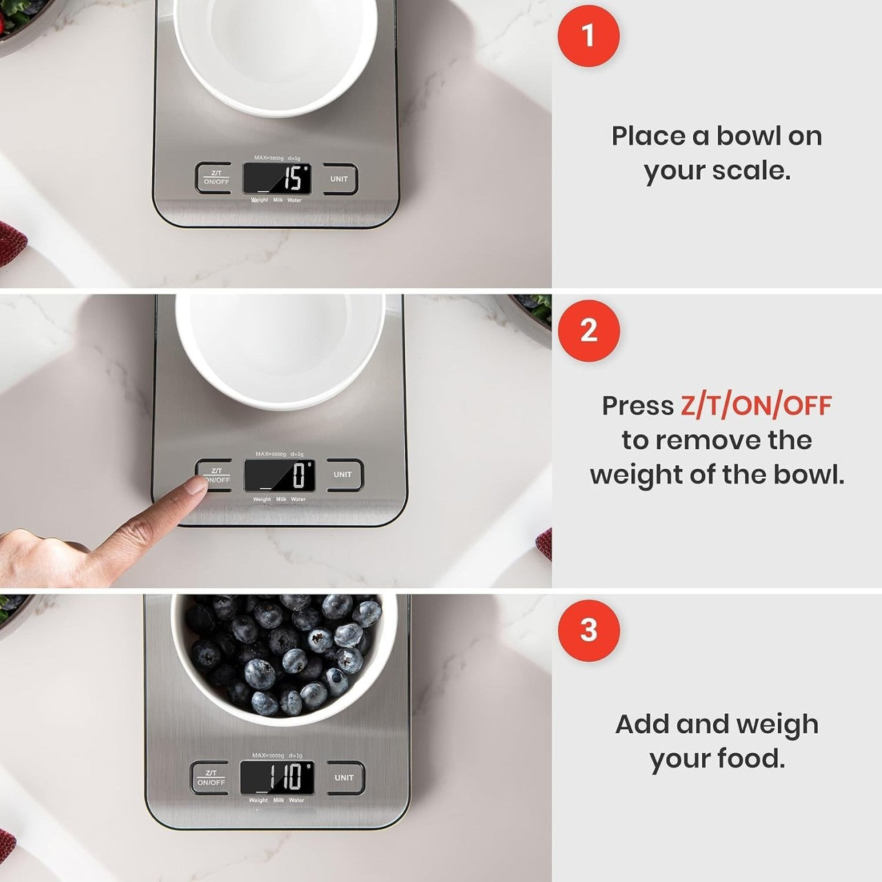 Kitchen Scale with Stainless Steel Platform and Backlit LCD Display, 5kg Capacity
