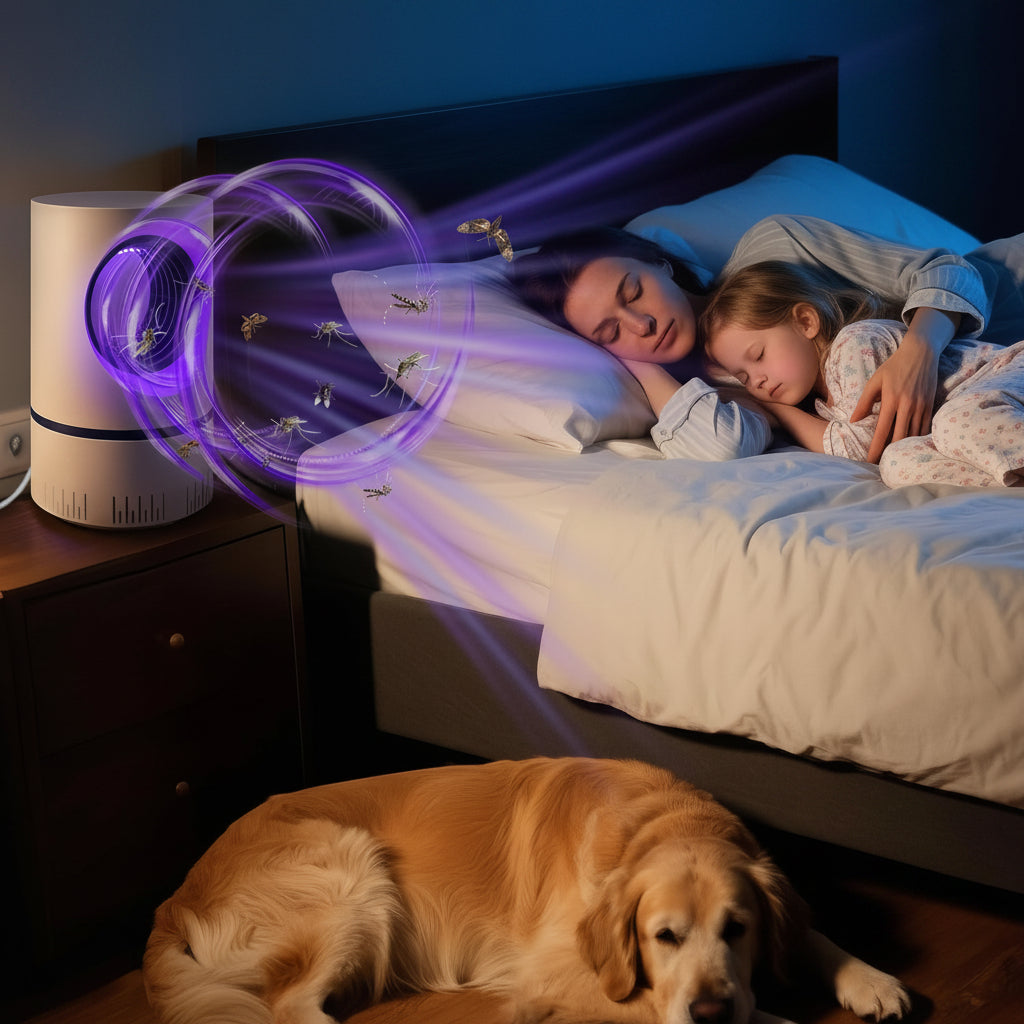 UV Light Mosquito and Fly Trap with Vortex Fan System and Removable Collection Tray