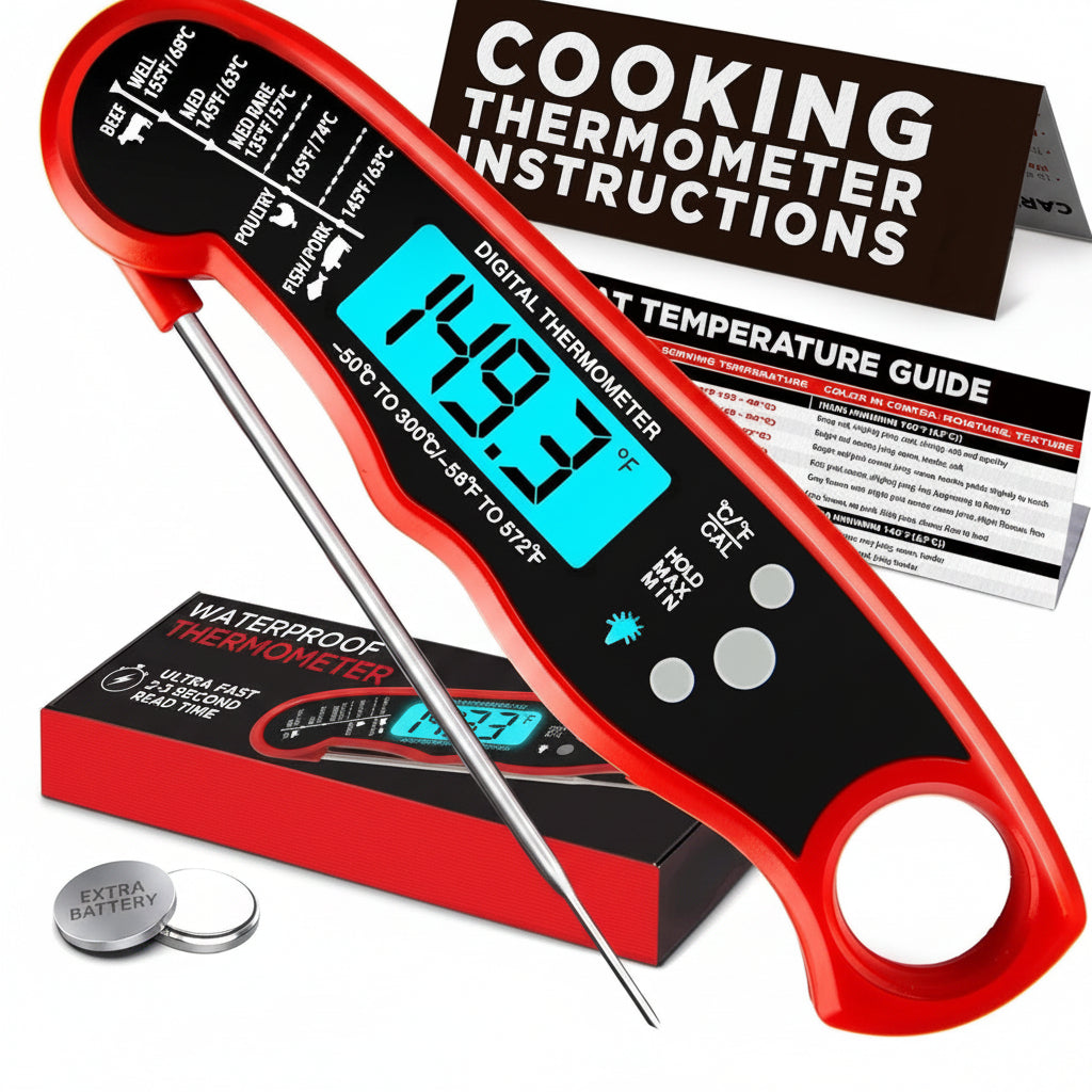 Digital Cooking Thermometer with Backlit Display and Water Resistance, 2-3 Second Reading