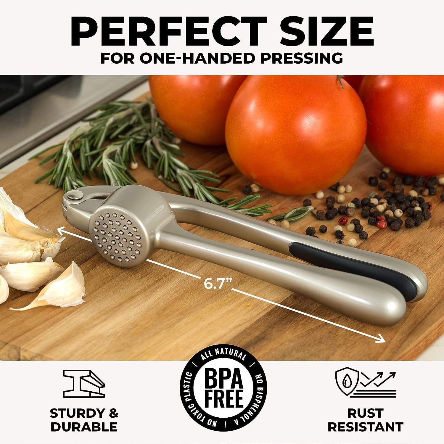 Garlic Press with Single-Hand Operation and Automatic Peel Separation