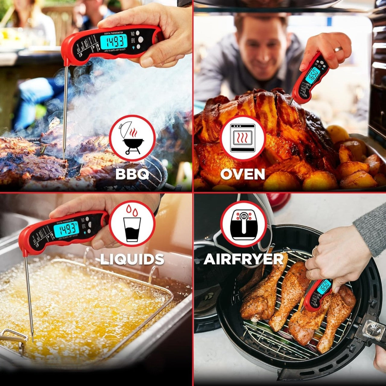 Digital Cooking Thermometer with Backlit Display and Water Resistance, 2-3 Second Reading