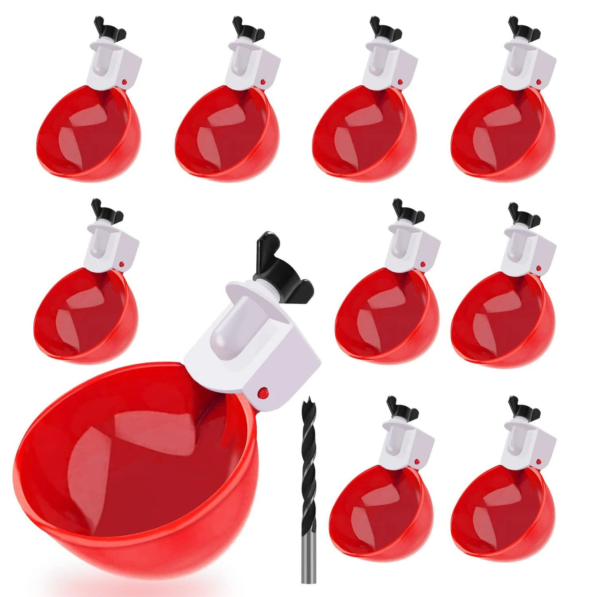 Gravity Chicken Waterer Cups with Spring Valve and Rubber Seals, 10-Pack