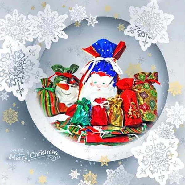 Drawstring Gift Bags with Built-In Ribbon and Holiday Prints, 3 Sizes