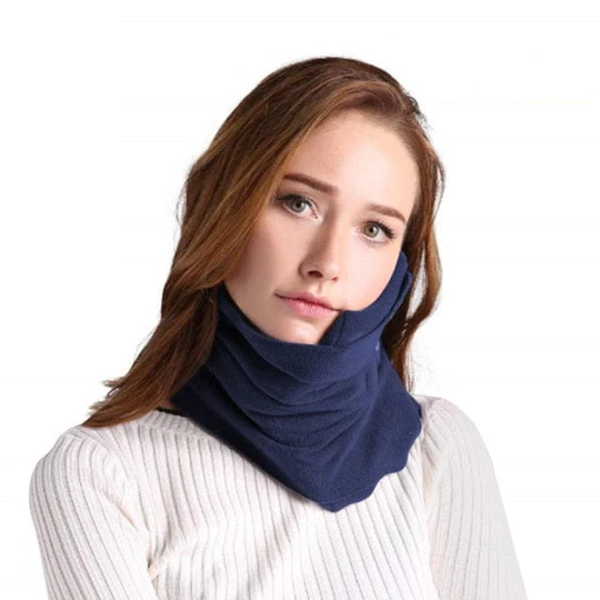 Travel Pillow with Microbead Support and Integrated Phone Holder for Flights