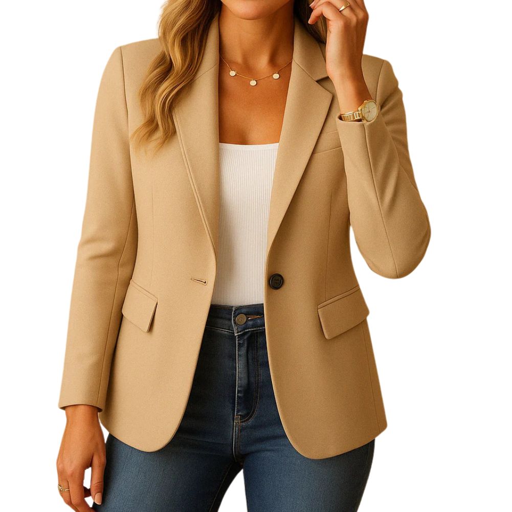 Women's Stretch Blazer with Notched Lapel and Hip Pockets, Machine Washable