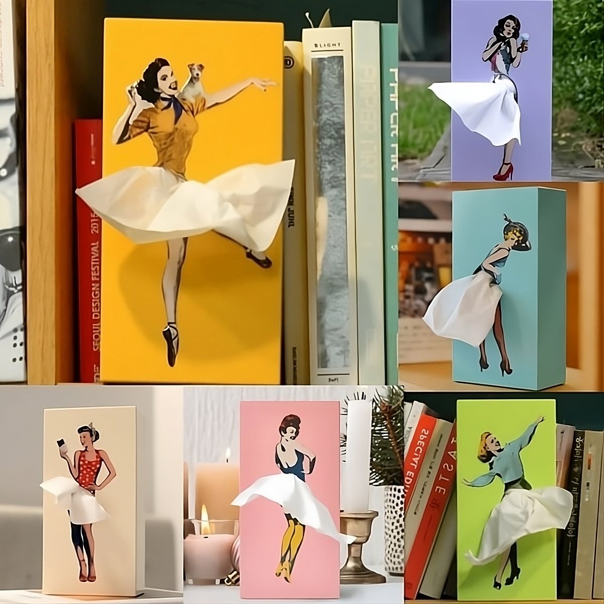 Decorative Tissue Holder with Moving Skirt and Weighted Base