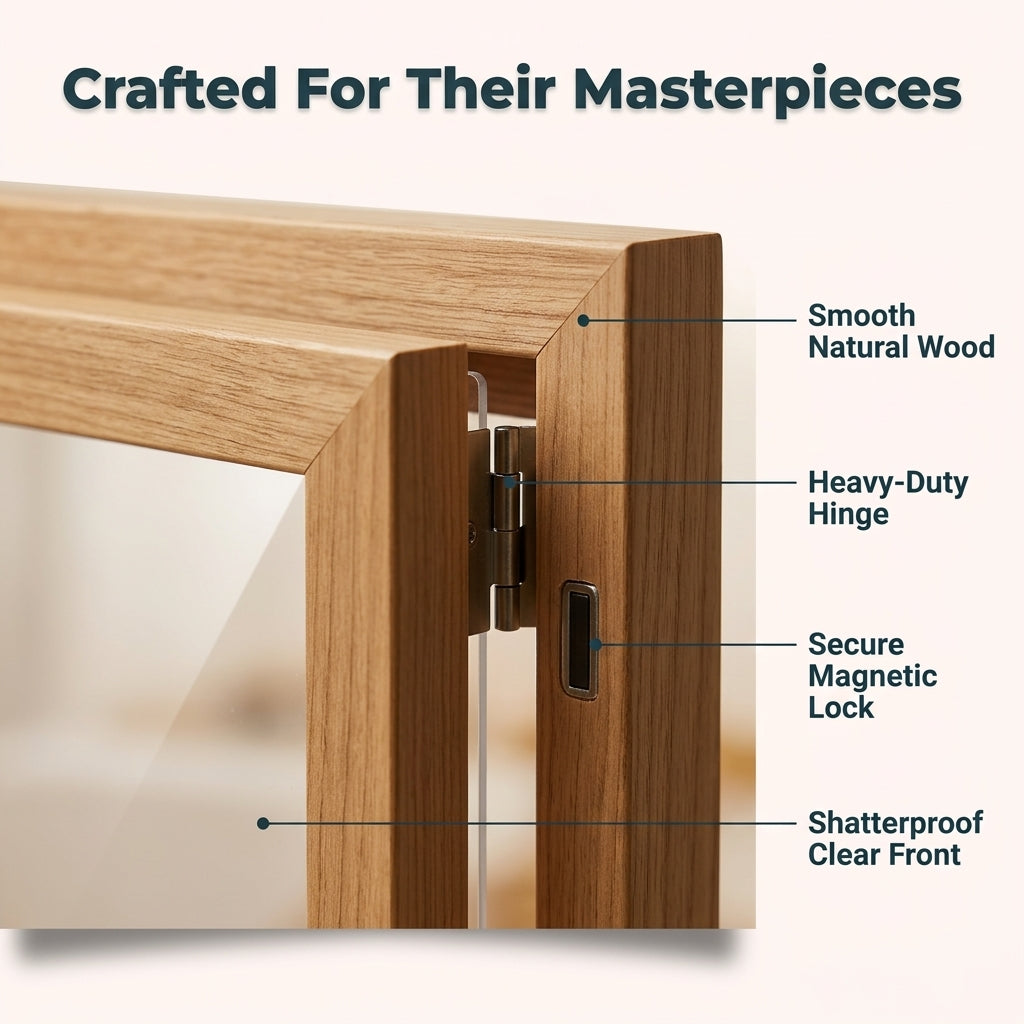 Wall Mount Artwork Display Frame with Magnetic Latch and Storage for 150 Drawings