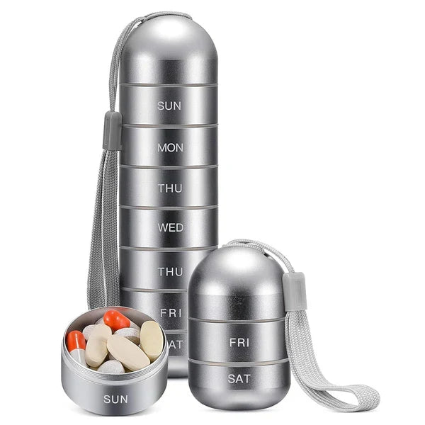Weekly Medication Organizer with Aluminum Threaded Compartments and Silicone Seals