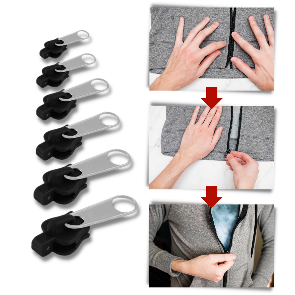 Zipper Slider Replacement Set with 6 Sizes and Aluminum Clips for Instant Repairs