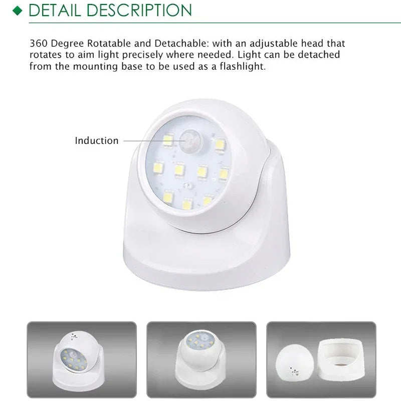 Motion Sensor Spotlight with 360° Rotatable Head and Battery Power