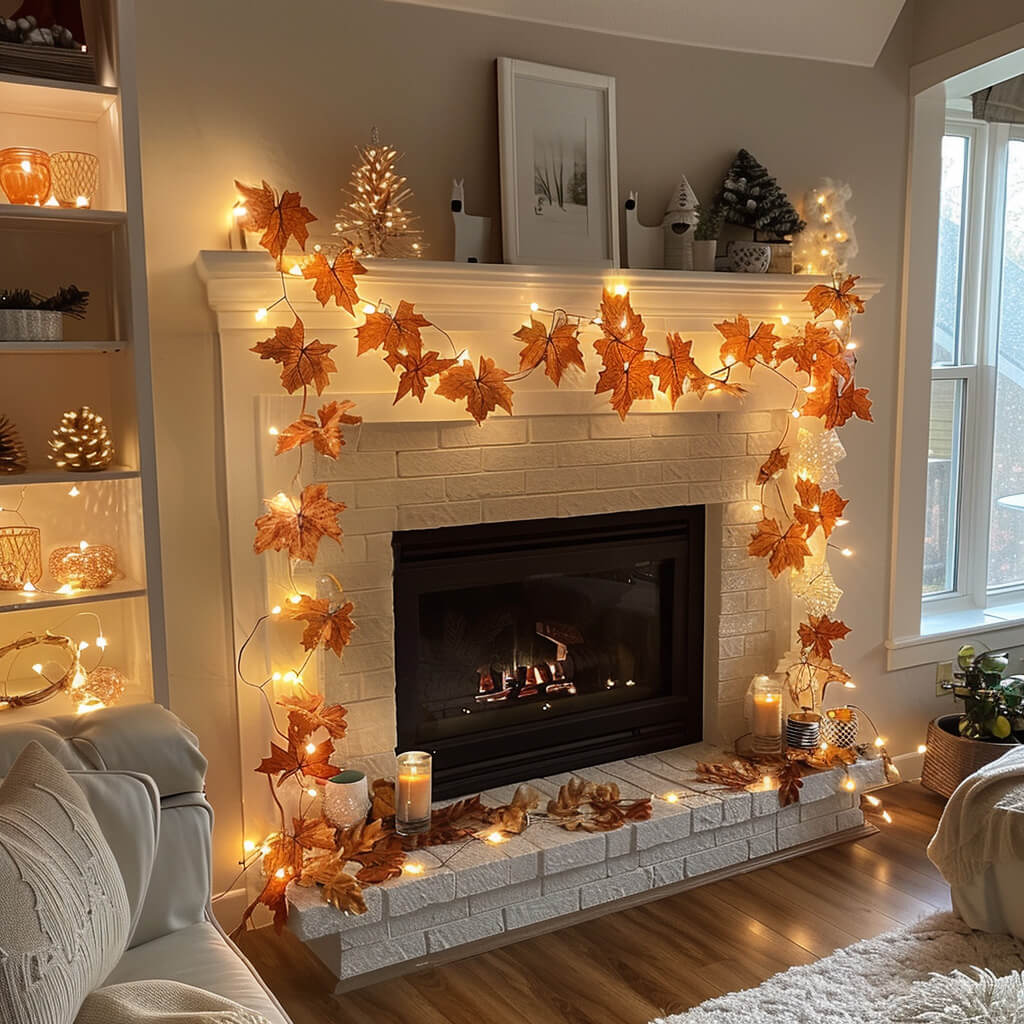 Fairy Light Garland with Ornament Accents in Five Styles, 4.9 Feet Long with Golden Lights for Indoor Decor