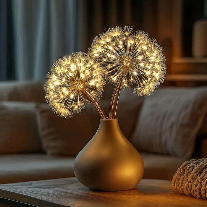 Pair of Glowing Dandelion Branch Lights for Vases, Shelves and Indoor Decor