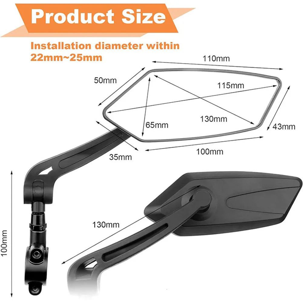 Handlebar Mirrors with 360 Degree Rotation and Flat Glass for Bikes and Scooters