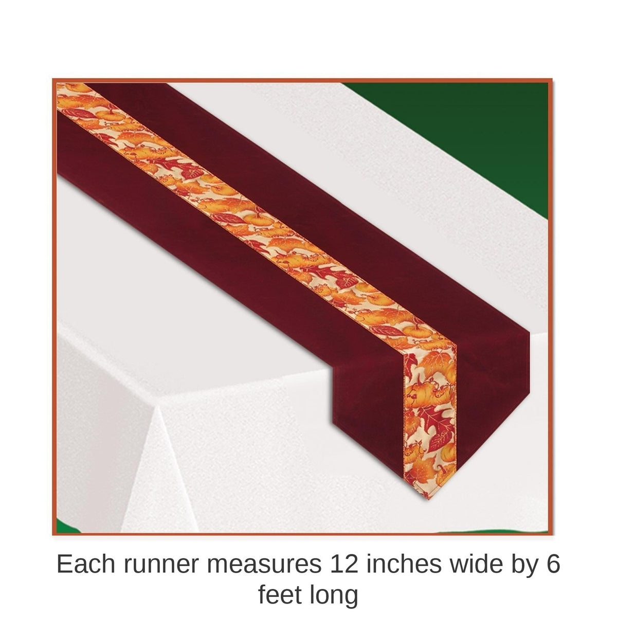 Fabric Table Runner Set of 6 with Autumn Leaves Pattern and Burgundy Orange Design, 12x72 Inches