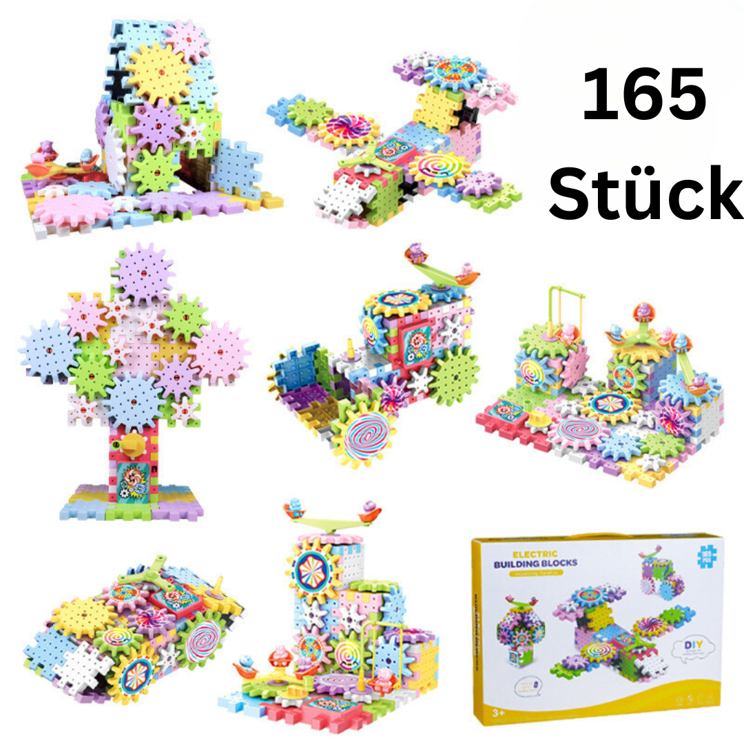 Gear Building Toy Set with Rotating Blocks and 203 Snap-Together Pieces