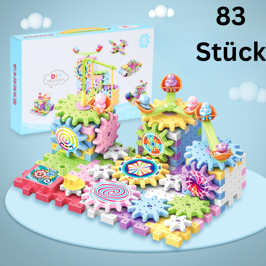 Gear Building Toy Set with Rotating Blocks and 203 Snap-Together Pieces