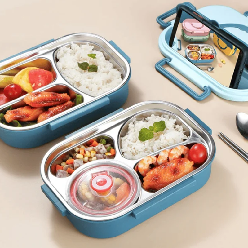 Insulated Lunch Container with Stainless Steel Interior and Four Point Snap Closure