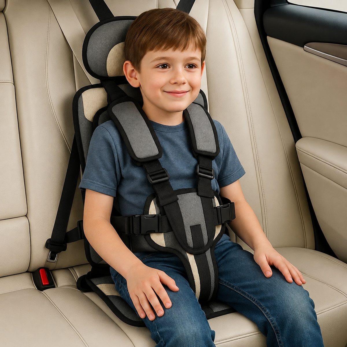 Portable Child Travel Seat with Five Point Harness and Head Support, Foldable