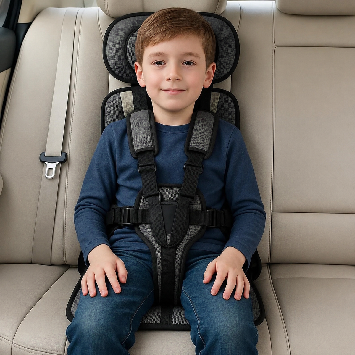 Portable Child Travel Seat with Five Point Harness and Head Support, Foldable